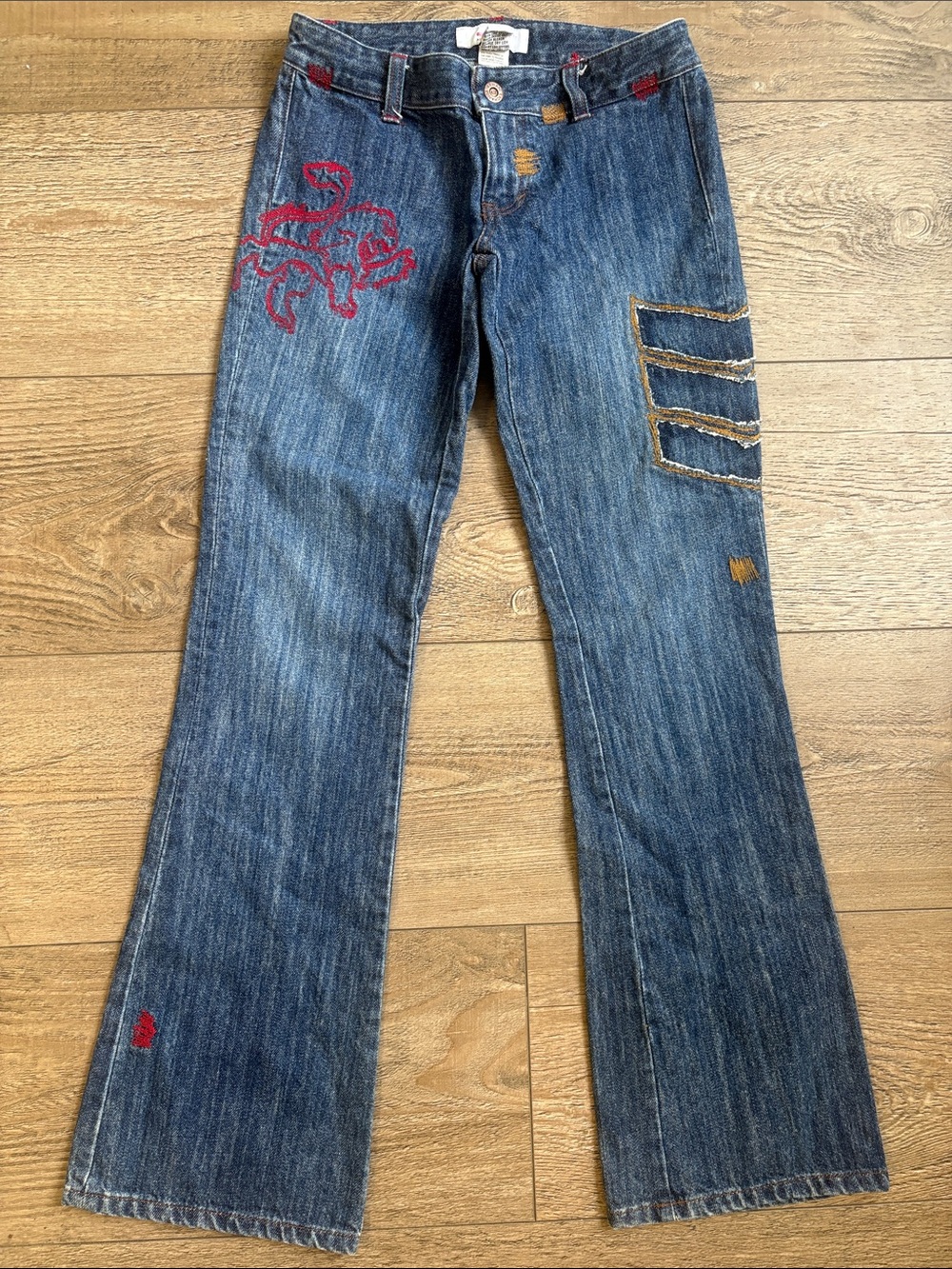 Y2K Vintage Armani Exchange Embroidered Low-rise Bootcut Jeans w Flap Pockets